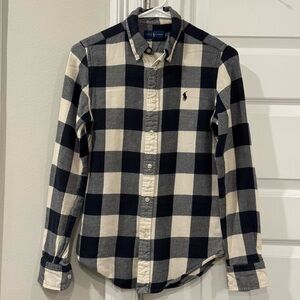 Ralph Lauren Black and Cream Plaid Flannel Shirt